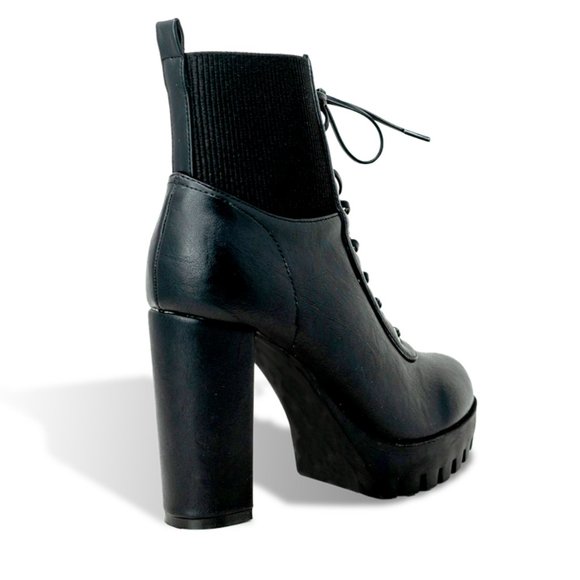WOMEN'S CHUNKY LACE UP PLATFORM HEELED BOOTIE - Picture 3 of 4
